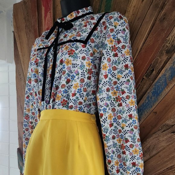 A.P.C. Tops - A.P.C. Abbott Liberty  floral/black bow/trim down shirt/blouse Sz 40